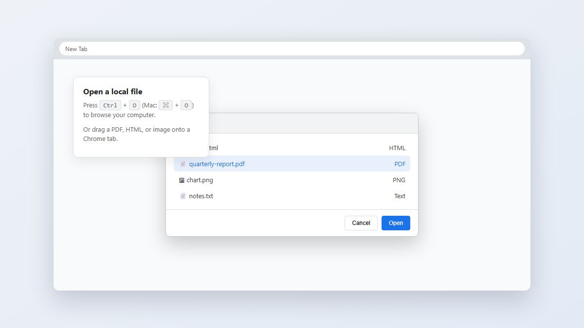 Chrome Open File dialog after pressing Ctrl+O