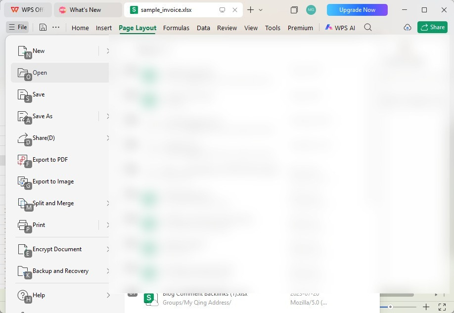 Real WPS File menu showing Export to PDF