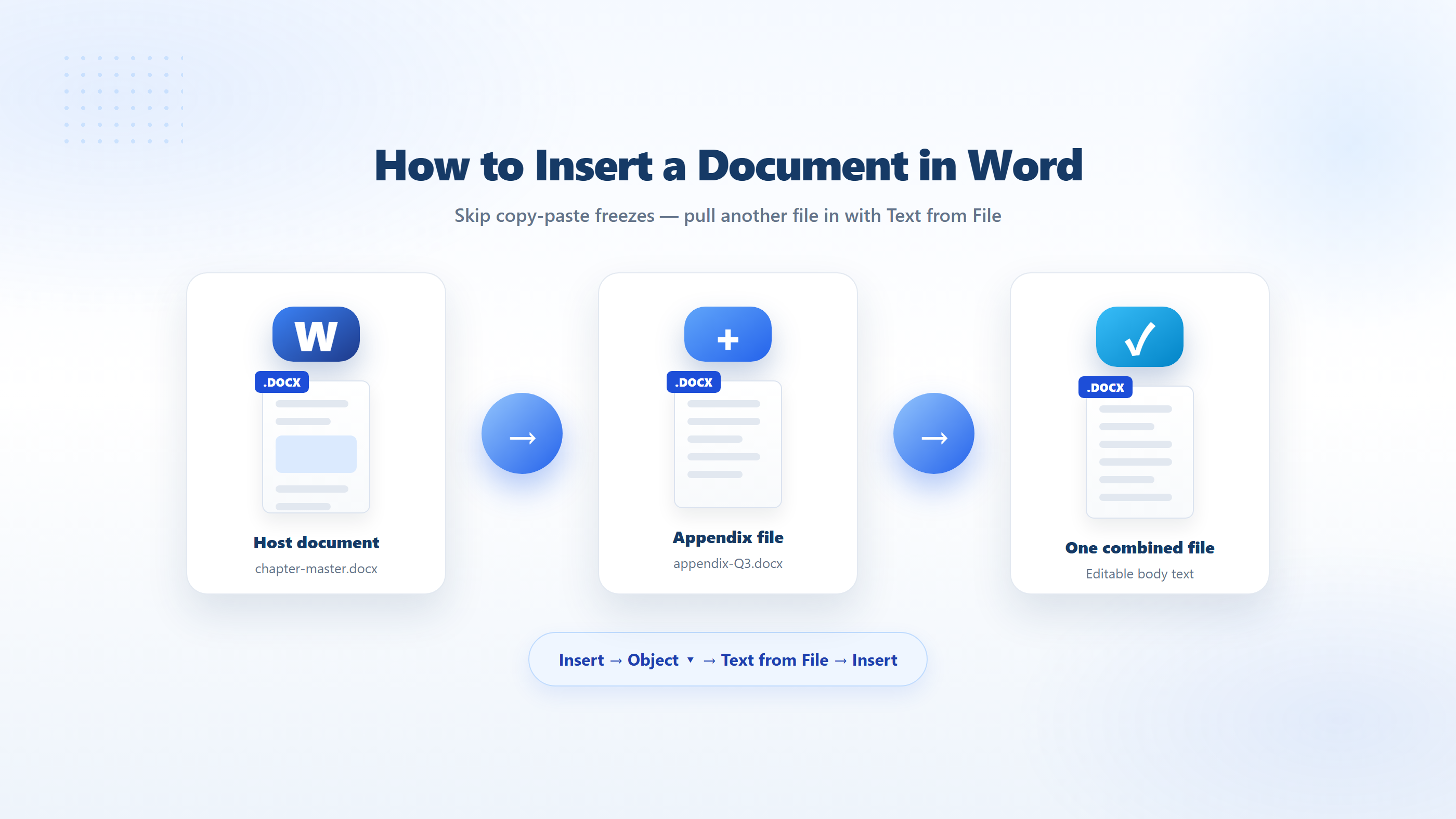 Infographic showing host Word document merging with an appendix via Text from File