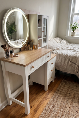 Dressing table with storage from DHS for drawers and open shelves.png