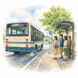3. 出ます（でます）— [bus] berangka