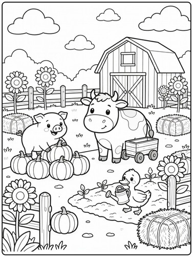 Coloriage Animaux La Ferme Avec Vache Et Cochon.jpg