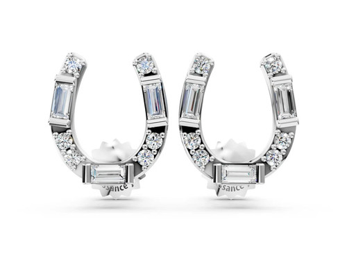 Silver Baguette and Round Diamond Horseshoe Stud Earrings.jpg