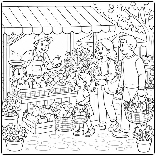 Family Farmers Market Coloring Page With Fresh Produce.jpg