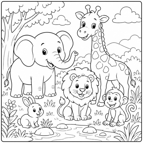 Happy Safari Animals Coloring Page for Kids to Enjoy.jpg