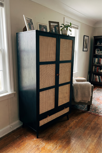 Wovena black 2 door wardrobe from DHS with hanging rail and drawer.png