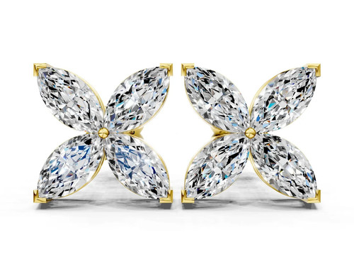 Yellow Gold Marquise Cut Diamond Flower Stud Earrings.jpg