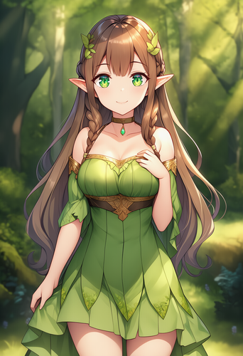 1girl, fantasy, A warm eyed elf like woman with long brown hair, pointed ears, a s 3799361837.png
