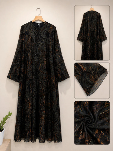 Heritage Threads Abaya - Coffee Brown and Black Velvet Abstract Designer Abaya.jpg