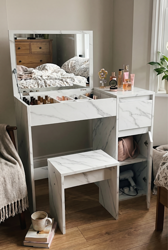 Dressing table with drawers and raised mirror for a small bedroom.png