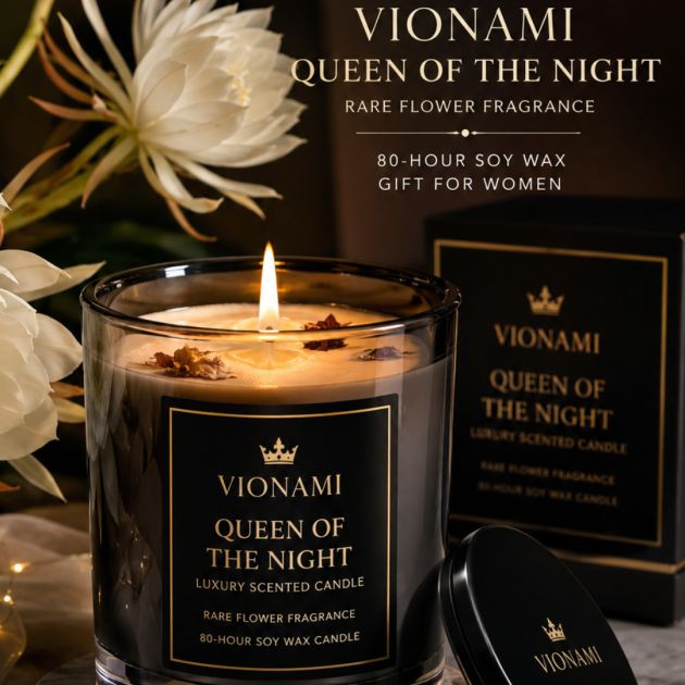 VIONAMI Queen of The Night Luxury Scented Candle – Rare Flower Fragrance, 80-Hour Soy Wax Gift for Women