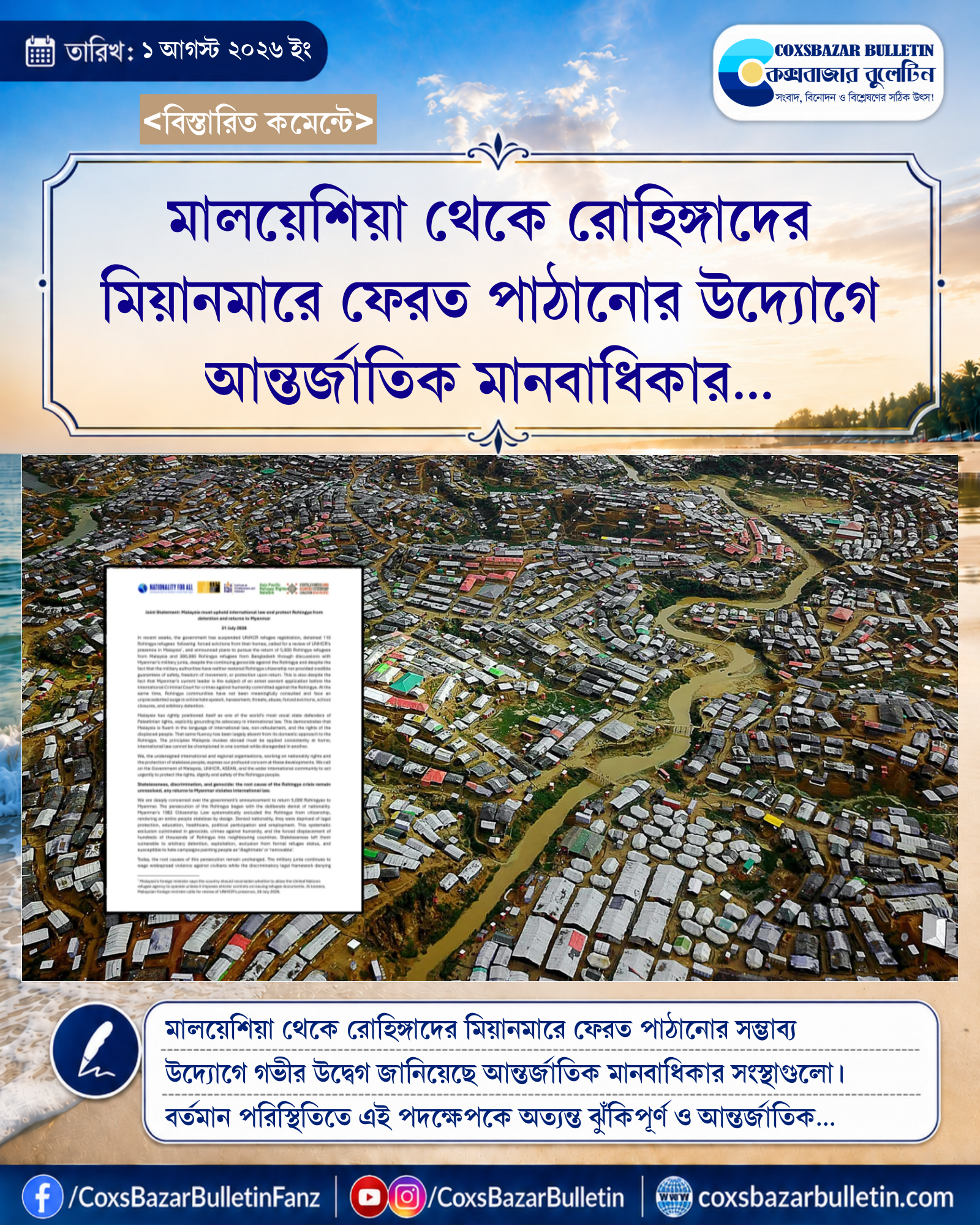 মালয়েশিয়া থেকে রোহিঙ্গাদের মিয়ানমারে ফেরত পাঠানোর উদ্যোগে আন্তর্জাতিক মানবাধিকার সংস্থাগুলোর গভীর উদ্বেগ প্রকাশ