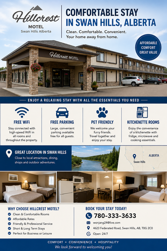 Comfortable Stay at Hillcrest Motel – Free WiFi, Parking & Pet Friendly Rooms in Swan Hills.png