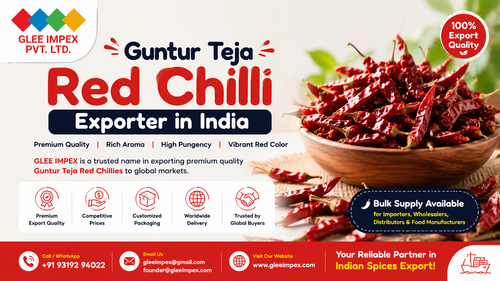 Guntur Teja Red Chilli Exporter in India – Premium Export Quality Red Chillies by GLEE IMPEX.png