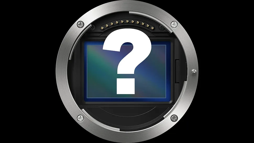 Nikon Z mount and FX sensor on a black background with a giant question mark in the middle