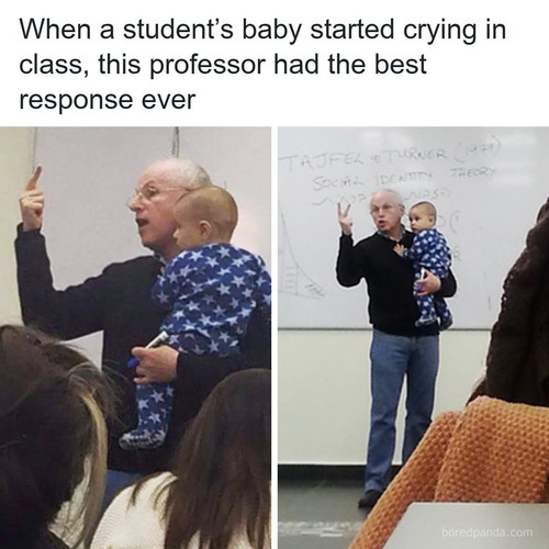lecturer soothes crying baby professor sydney engelberg hebrew university.jpg
