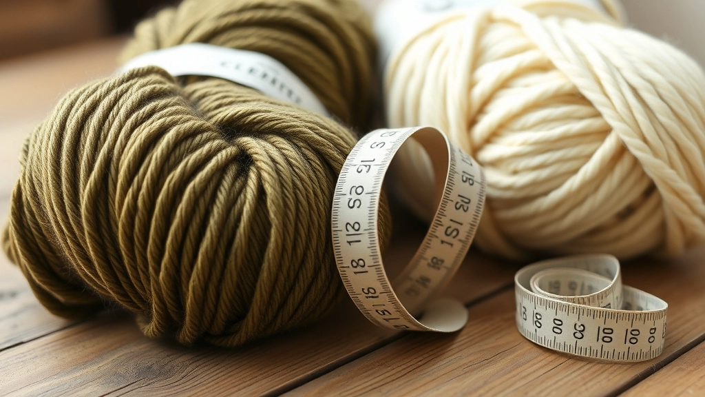 A close-up of organic cotton sport weight yarn skeins in olive green and cream, perfect for crocheting a durable, high-end garment.