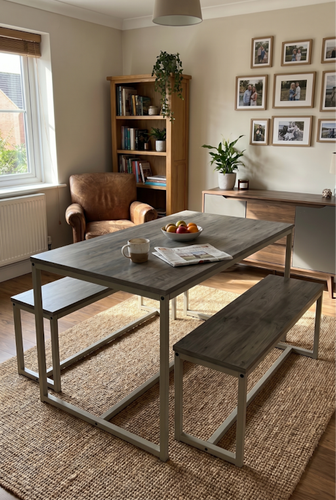 Orvak dining table set with bench seating for narrow areas.png