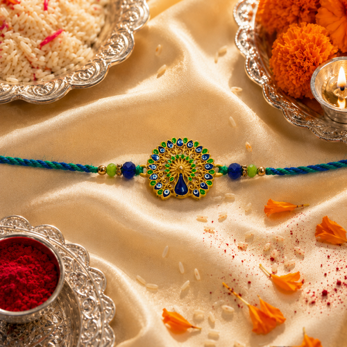 Premium Peacock Brass Rakhi