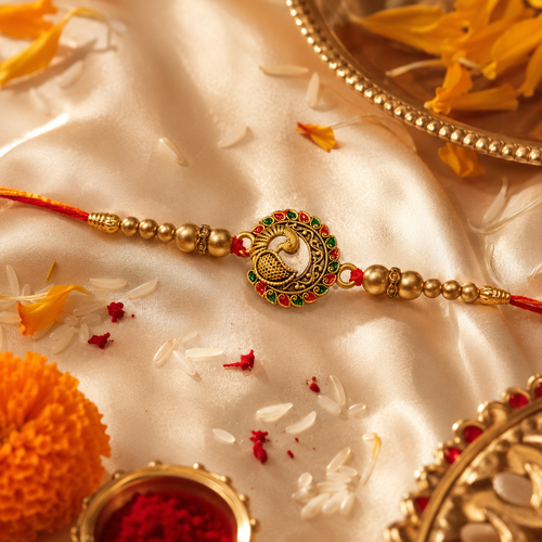 Peacock Brass Rakhi