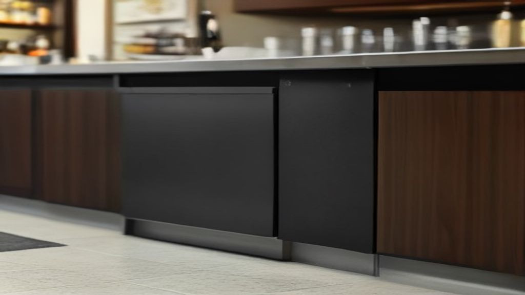 Side view of a back bar cooler footprint showing door clearance and bar rail placement
