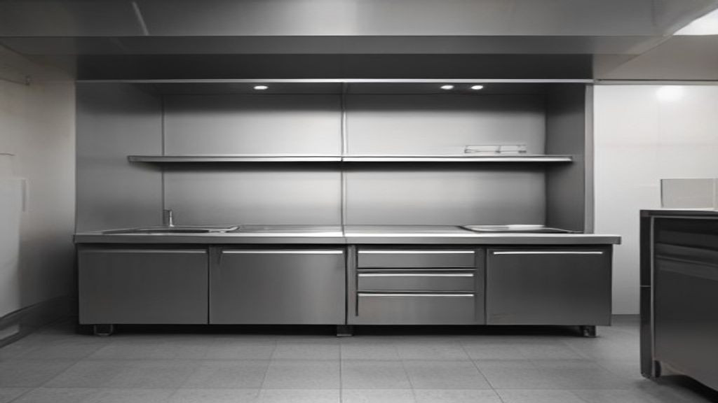 Clean commercial undercounter freezer with open storage near a restaurant prep station