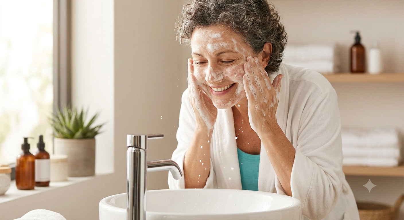 Woman Washing Face - Gentle Skincare