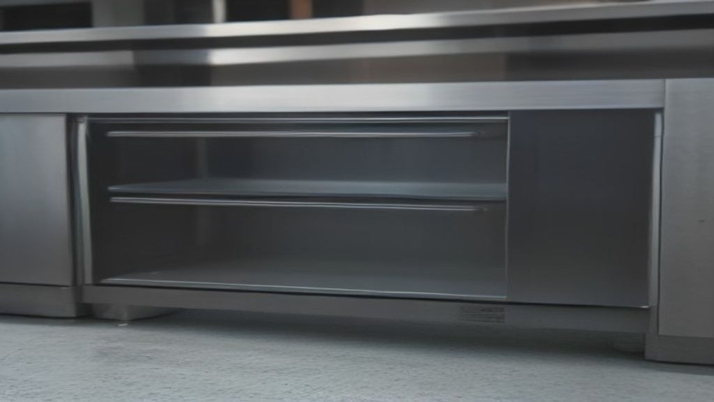36-inch commercial undercounter refrigerator installed beneath a stainless steel prep table in a restaurant kitchen