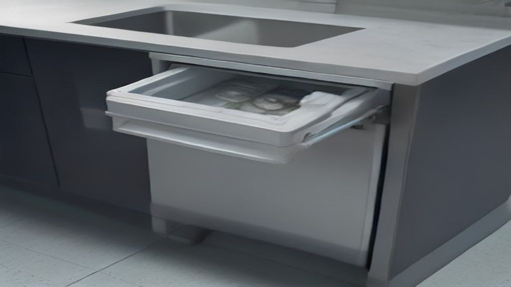 Clean undercounter refrigerator interior with organized pans ready for restaurant service