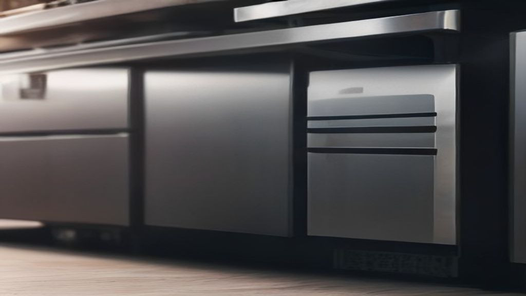 Kitchen manager comparing undercounter bar cooler drawers and door clearances along a service well