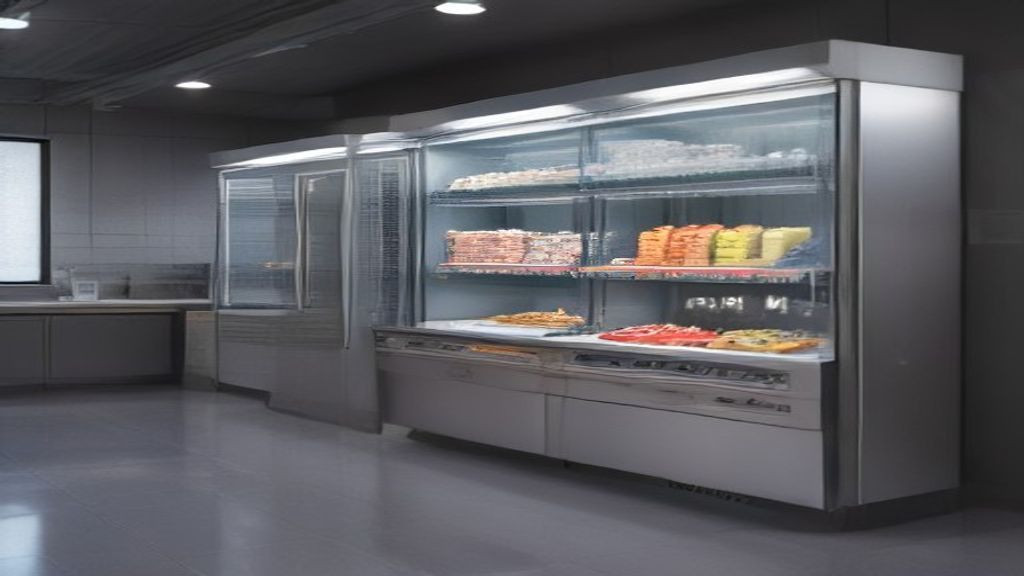 Clean commercial merchandiser refrigerator with LED-lit shelves ready for grab-and-go service