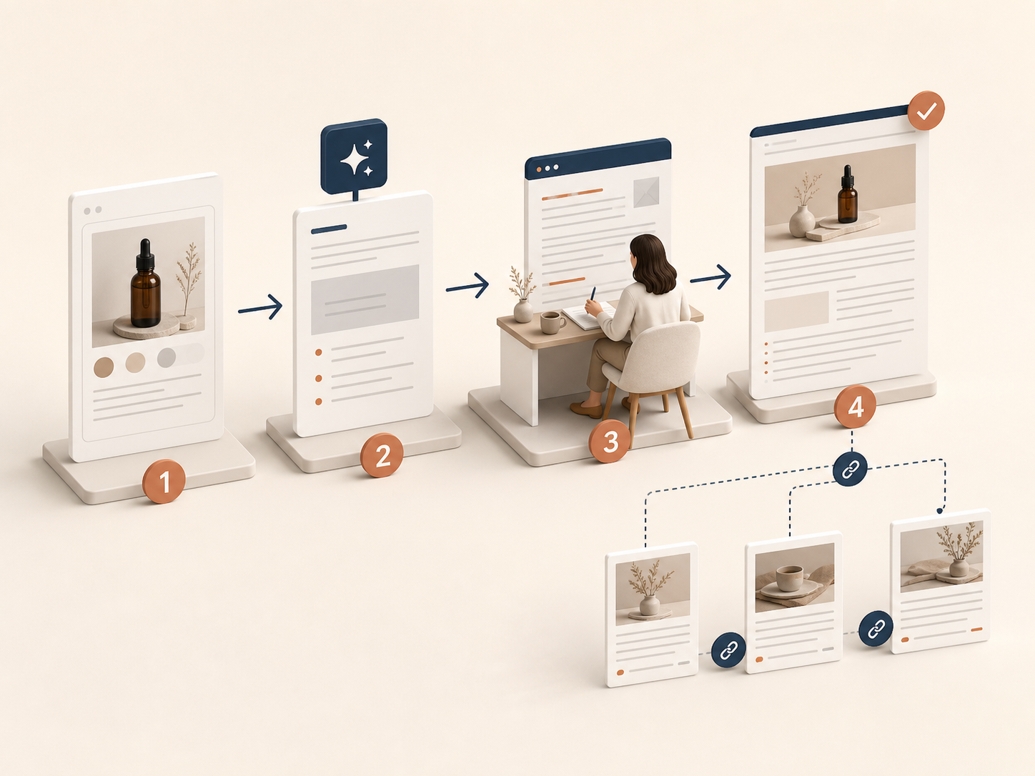 Step-by-step blog automation pipeline with human review and linked related posts