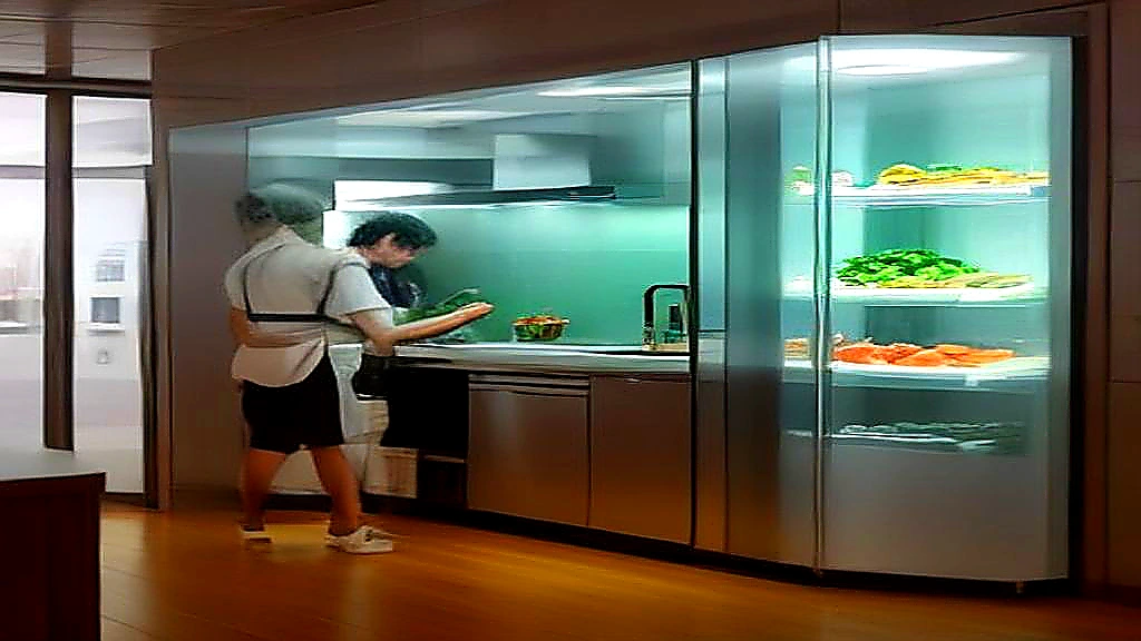 Kitchen manager reviewing temperature and organization in a walk-in cooler box aisle
