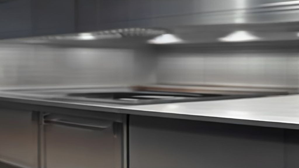 Clean undercounter ice maker with water filter and drain connection in a restaurant kitchen