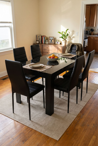 Black high-gloss dining set with 4 or 6 seat options.png