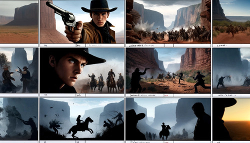 DALL·E 2024 06 01 09.47.02 A storyboard for an action movie set in a canyon, featuring a young Engli.jpg
