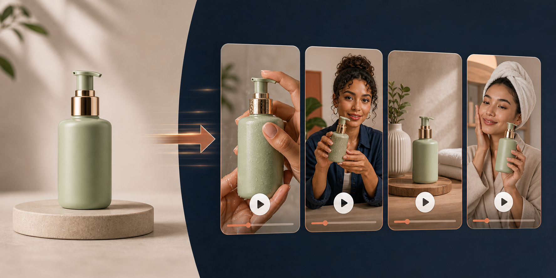 Static product photo transforming into multiple UGC-style video variations
