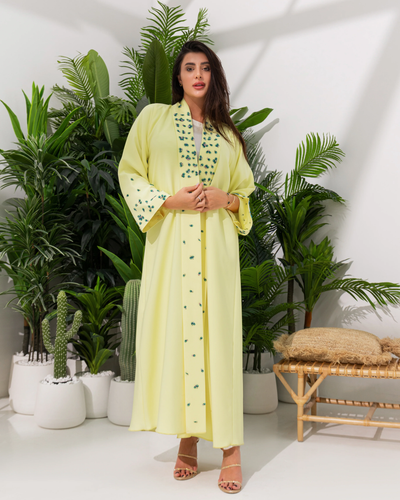 Heritage Threads Abaya - Lemon Yellow Luxe Handwork.png