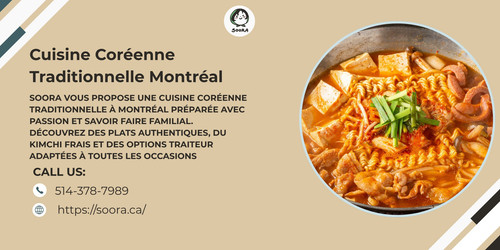 Savourez la meilleure cuisine coréenne à Montréal chez Soora, où chaque plat est préparé avec des ingrédients frais et des recettes authentiques depuis 2012. Kimchi maison, bentos, plats traditionnels et service traiteur vous attendent. Commandez dès aujourd’hui et goûtez à la vraie saveur coréenne.
Visit as: https://soora.ca/