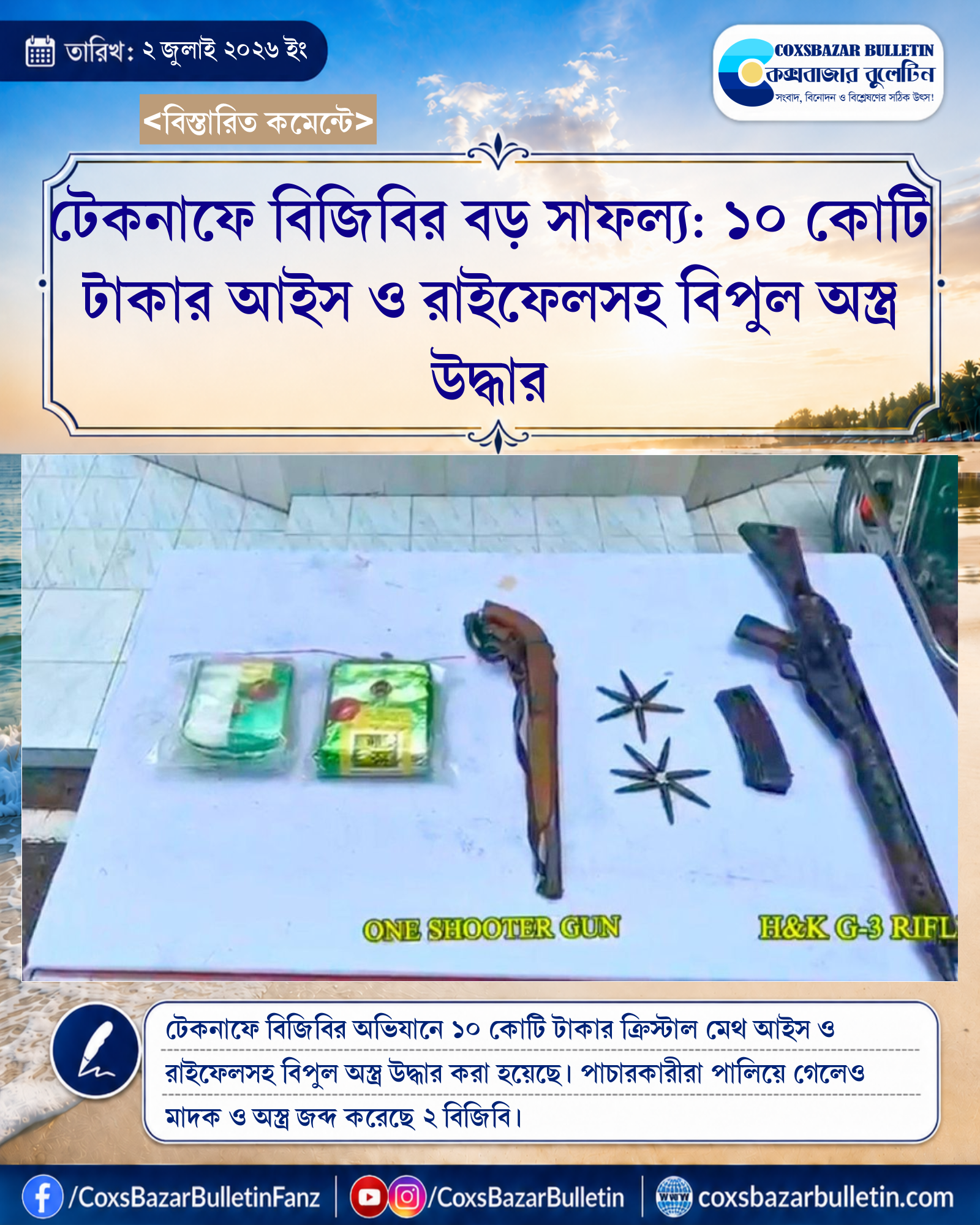 টেকনাফে বিজিবির বড় সাফল্য: ১০ কোটি টাকার আইস ও রাইফেলসহ বিপুল অস্ত্র উদ্ধার