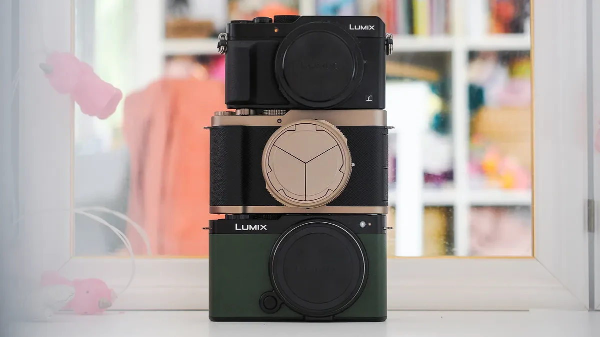 Panasonic Lumix LX100 on top of a Panasonic Lumix L10 on top of a Panasonic Lumix S9