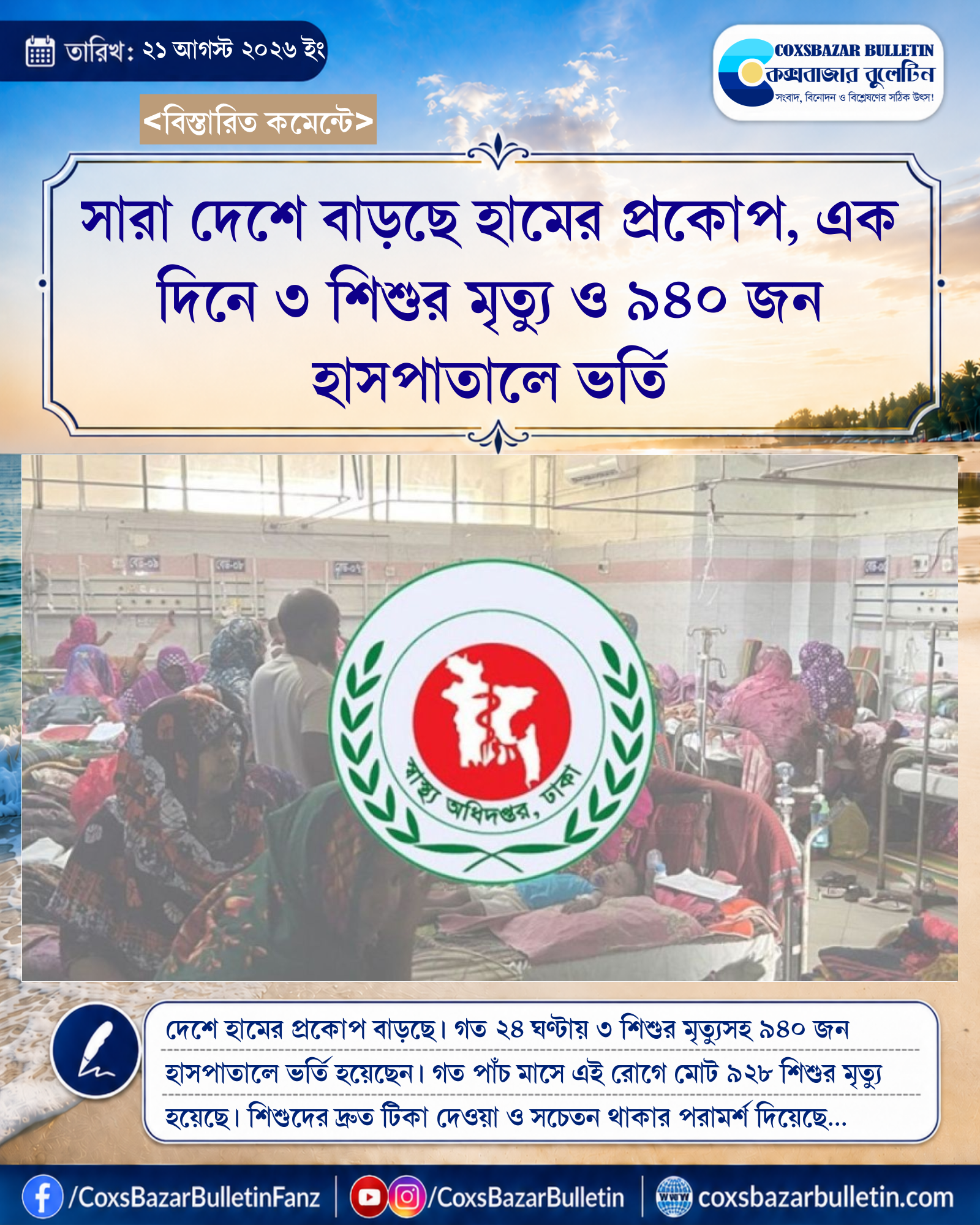 সারা দেশে বাড়ছে হামের প্রকোপ, এক দিনে ৩ শিশুর মৃত্যু ও ৯৪০ জন হাসপাতালে ভর্তি