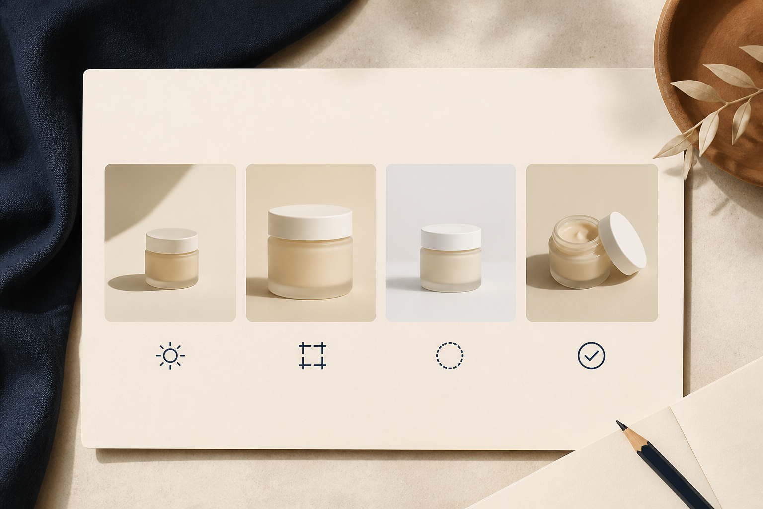 Product photo audit showing four consistency checks