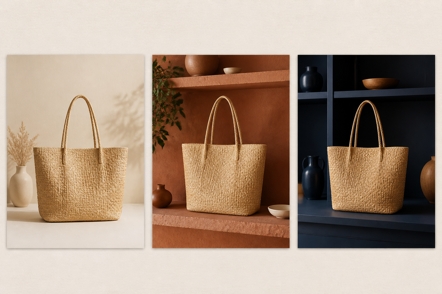 One product shown in three cohesive ecommerce photo directions