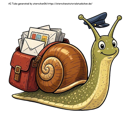 eine Schnecke im Comic style die Post austrgt