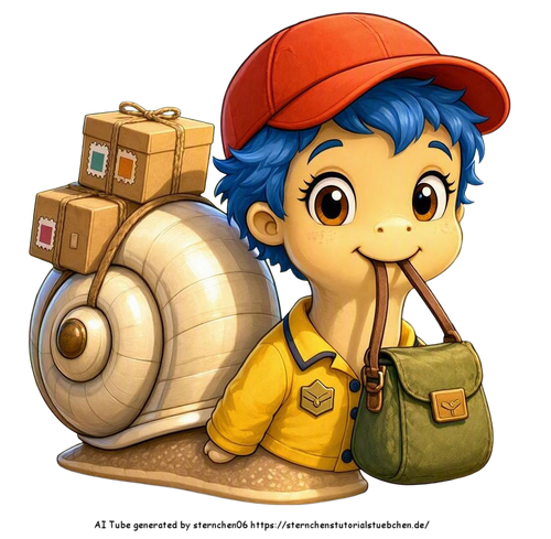 A whimsical Pixa drawing of a cute snail wearing a yellow ma