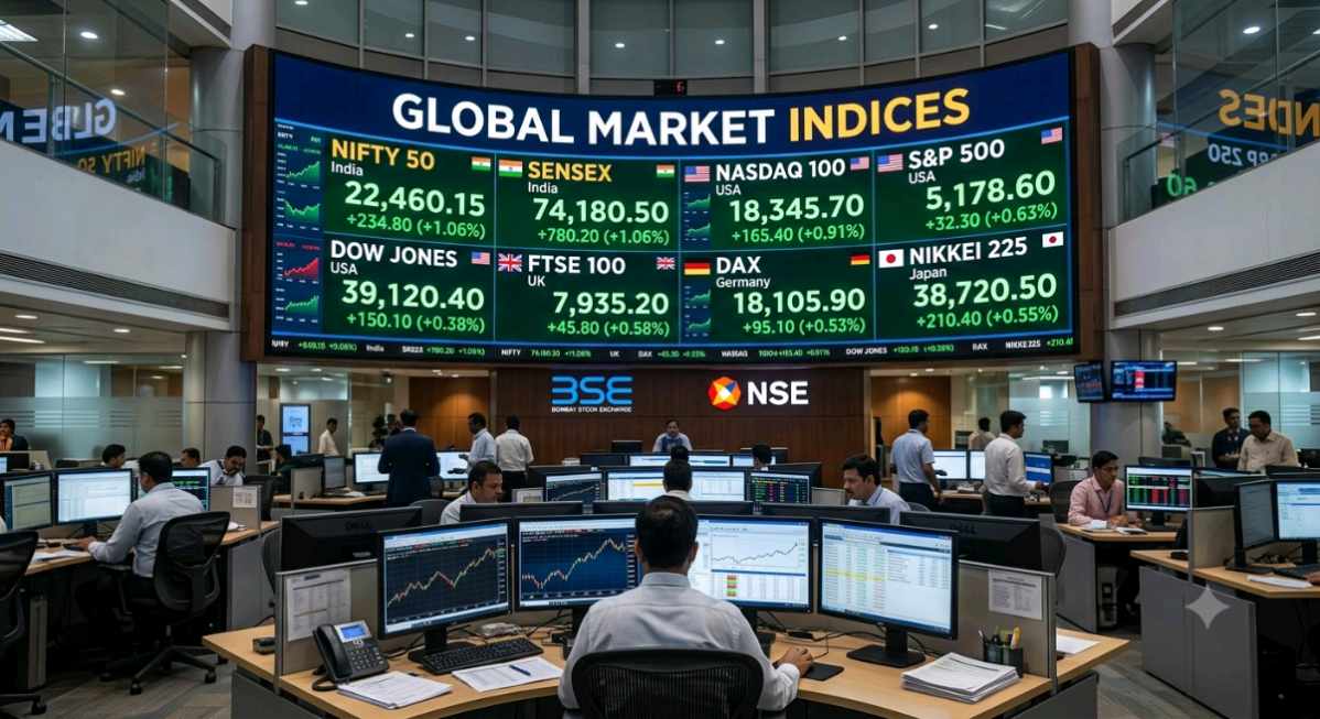Stock market indices and financial market chart