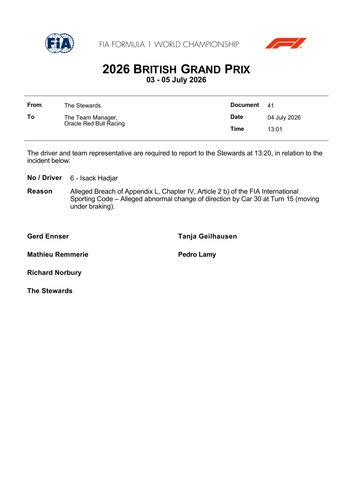 [British GP]Doc 41 Summons Car 6 Alleged abnormal change of direction by Car 30 page 1.png