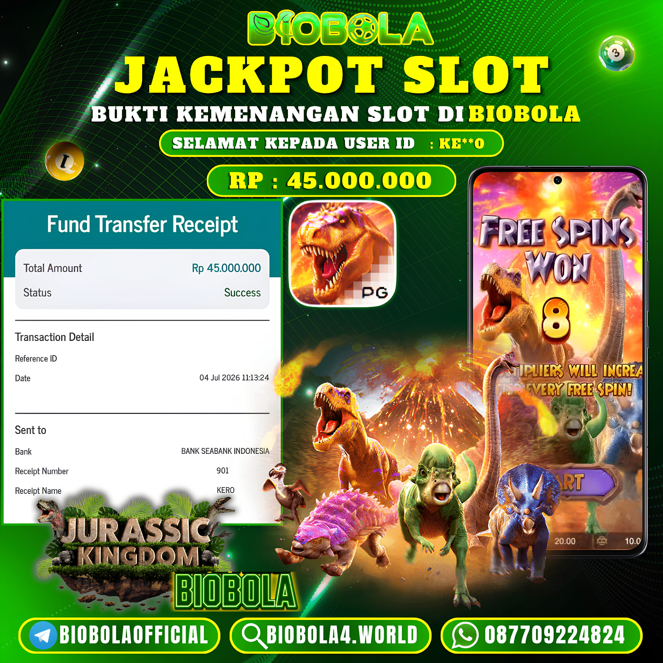 JP " Jurassic Kingdom " PG SOFT)  45.000.000 JT BIOBOLA DI BAYAR LUNAS !!