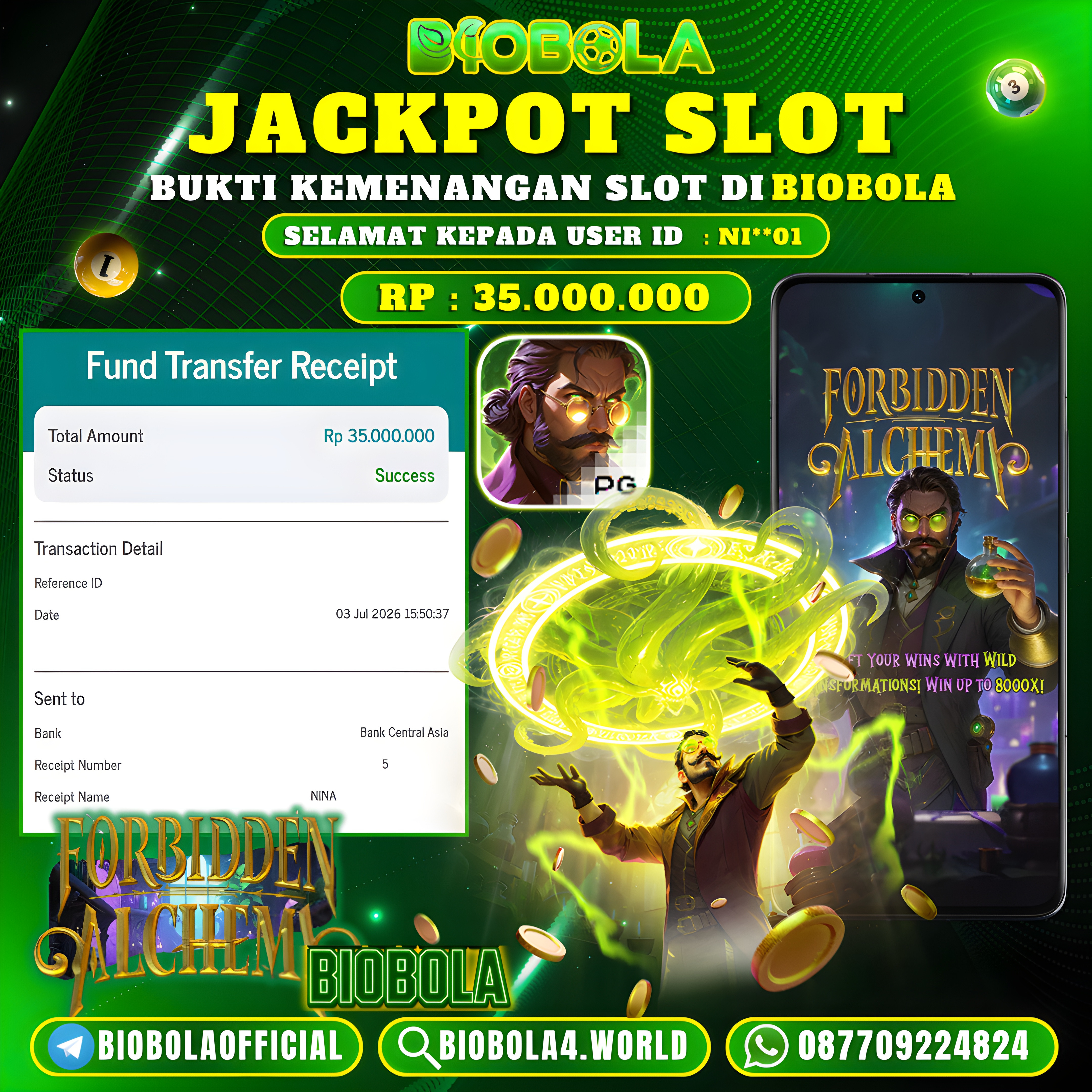 JP " Forbidden Alchemy " PG SOFT)  35.000.000 JT BIOBOLA DI BAYAR LUNAS !!